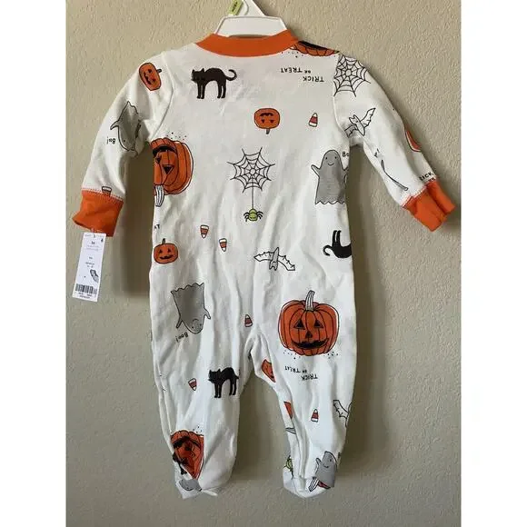 Carter's Trick Or Treat Pumpkin Ghost Spider 2 Way Zipper Footed Pajamas Size 3M - Picture 3 of 3
